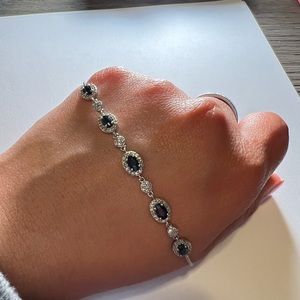 Blue Sapphire Bolo Bracelet 3/8 ct tw Diamonds 10K White Gold 6.5"